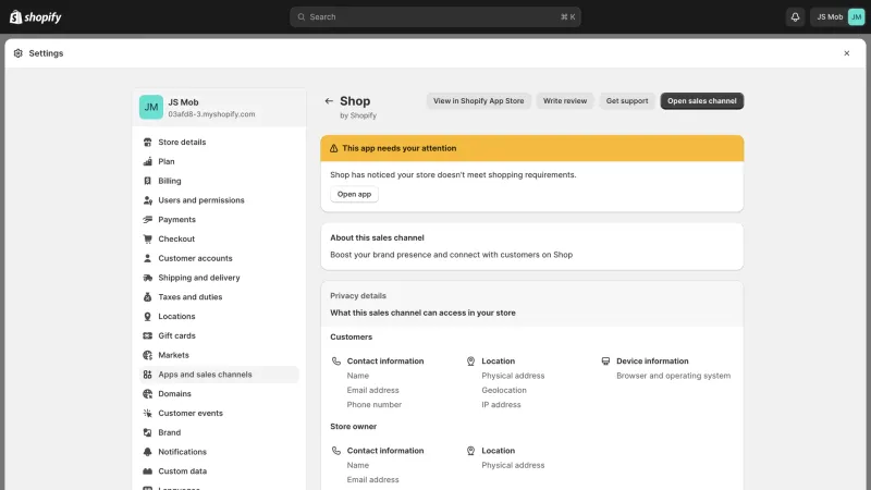 Shopify — E-commerce UI, screenshot 1039
