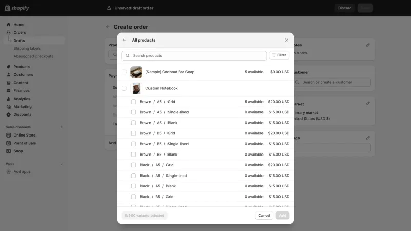 Shopify — E-commerce UI, screenshot 1054