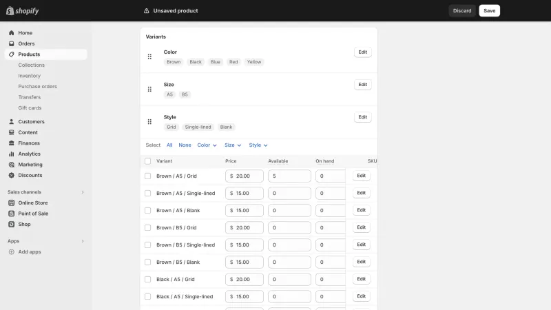 Shopify — E-commerce UI, screenshot 1103