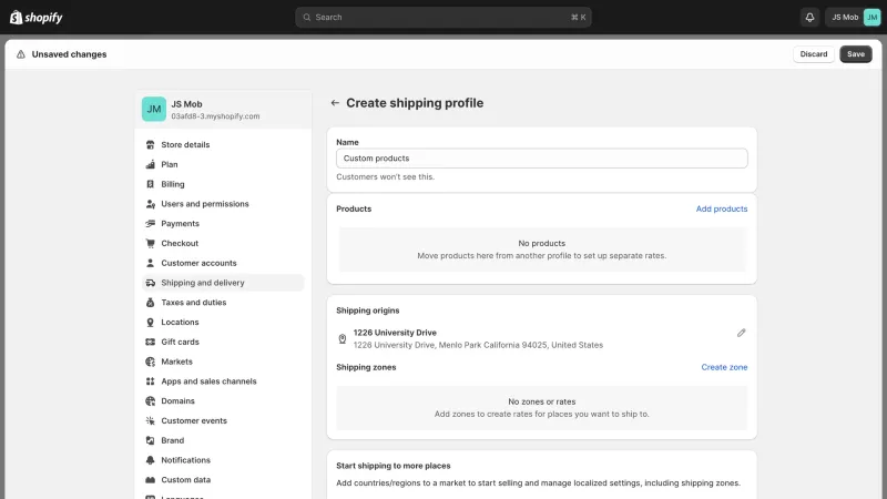 Shopify — E-commerce UI, screenshot 1120
