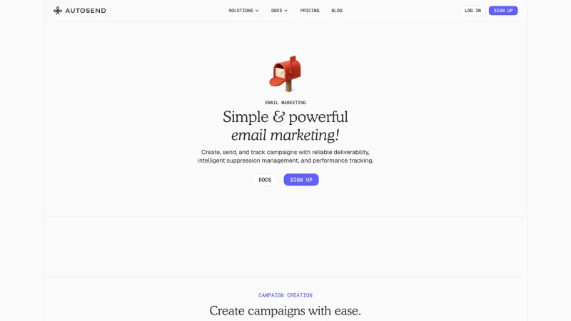 Autosend — Features, Hero Section, скриншот 5/7