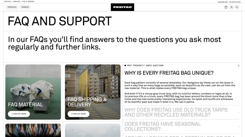 FAQ — FREITAG, E-commerce UI