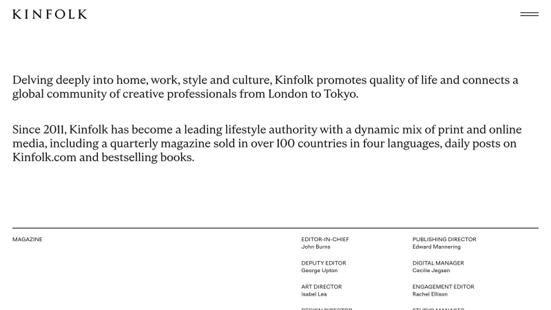 About — Kinfolk, Entertainment UI