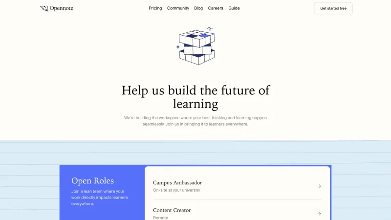 Opennote — Contact, Hero Section, скриншот 2/7