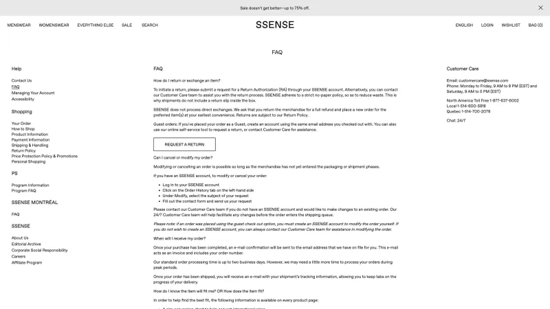 SSENSE — FAQ, скриншот 1/7