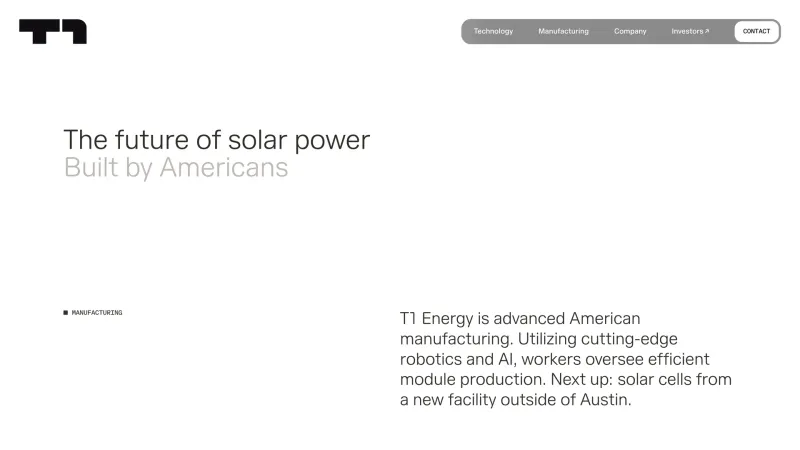 About — T1 Energy, Technology UI