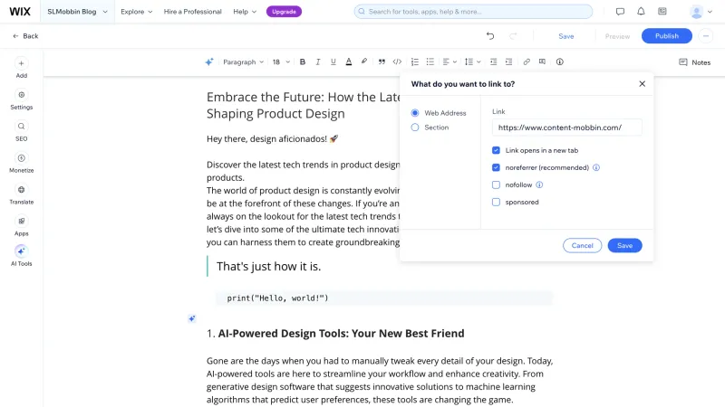 Wix — Design, интерфейс, скриншот 1152